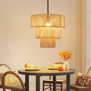 ZMH Hängelampe Esstisch Pendelleuchte Wohnzimmer: Rattan Boho Hängeleuchte Schlafzimmer Ø35cm Esstischlampe Hängend 1-flammig Esszimmerlampe E27 Pendellampe für Küche Flur Bar Resturant