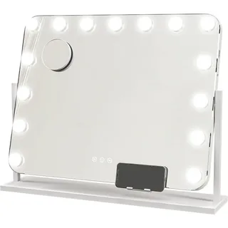 Homcom Hollywood Spiegel mit Beleuchtung 62,5 x 52 cm Schminkspiegel mit 15 LED Licht , Weiß , Metall , 14x52x62.5 cm , Spiegel, Schminkspiegel