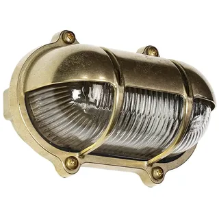 Licht-Erlebnisse Außenwandlampe Messing Glas IP64 für Terrasse Garten H:12 cm E27 Ziergitter Schiffslampe Maritime Wandleuchte Outdoor SKIATHOS