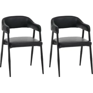 2er-Set Esszimmerstuhl HWC-P29, Küchenstuhl Lehnstuhl Polsterstuhl, Industrial Retro Vintage Kunstleder schwarz - Schwarz