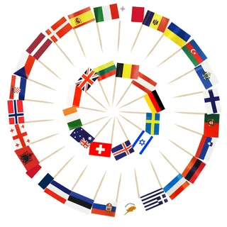 AhfuLife 100 Stück Eurovision 2026 Europäische Zahnstocher Flaggen, Eurovision Deko Fahne Klein Zahnstocher für WM Eurovision Song Contest Olympische Cupcake Topper Toothpick Cocktail Party Pub Deko