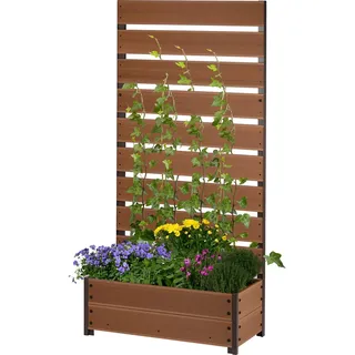 dobar® XXL-Pflanzkübel aus WPC mit hohem Rankgitter-Sichtschutz - Großer Pflanzkasten ideal für Balkone und Terrassen - 72 x 33 x 150,5 cm - Teak