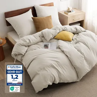 BEDSURE Bettwäsche 135x200 4teilig Mikrofaser - Natur, 80x80 Kissen | Kontrast-Design Wendebettwäsche mit Reißverschluss, Oeko-TEX zertifiziert, einfache Montage, für Zuhause & Hotel