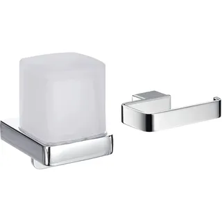 emco Trend Seifenspender mit Stülpbecher zur Wandmontage, Wandseifenspender aus Metall und Kristallglas & LOFT Papierhalter ohne Deckel, eleganter Toilettenpapierhalter zum Schrauben aus Aluminium