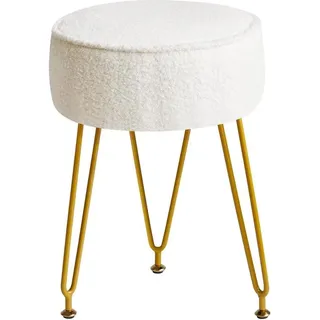 Ibenzoa® Teddy-Samt Hocker rund 32×44 cm – weicher Sitz, goldfarbene Metallbeine mit Pulverbeschichtung, verstellbare Füße, Fußhocker/Beistelltisch/Schminkhocker - Weiß