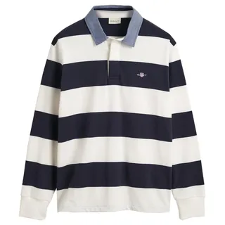 GANT Herren. 2004083 Polo Heavy Gestreiftes Chambray-Polo Weiß, Navy (XXL), Lässig, Baumwolle, Langarm, Marine