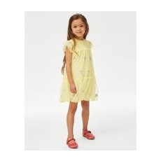 Girls M&S Collection Floral Embroidery Dress (2-7 Yrs) - Pale Yellow, Pale Yellow - 2-3 Y