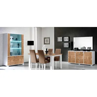Esszimmer Garnitur Set Rtv Tisch 4x Stühle Vitrine 7tlg Komplett Luxus Möbel Neu - Braun