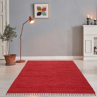 THEKO Teppich THEKO "Happy Cotton Fleckerl, handgewebt" Gr. 6, rot, B:160cm H:5mm L:230cm, Baumwolle, Teppiche, Teppich, Flachgewebe, reine Baumwolle, meliert, mit Fransen, auch als Läufer
