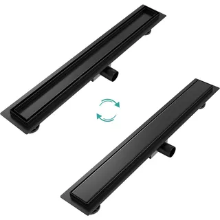 EMKE Duschrinne 70cm Bodenablauf Dusche Siphon mit Geruchsstop und Haarsieb Randablauf, Edelstahl Schwarz Duschablauf Ablaufrinne Dusche Duschabfluss für Badezimmer