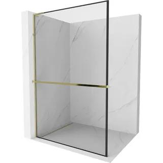 Mexen Kioto+ L Duschwand mit Regaleinheit 90 x 200 cm, schwarzes Muster, gold - 800-090-123-50-70