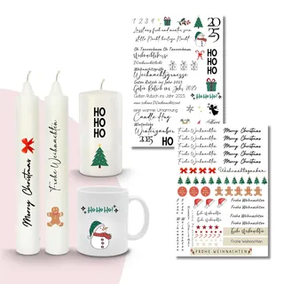 MilaBoo® Kerzentattoos 2x A4 I DIY Aufkleber für besondere Anlässe einfache Anwendung I Wasserschiebefolie für Kerzen I Premium Kerzenaufkleber (Weihnachten 1 A4)
