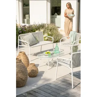 Manahee Design | Ovaler niedriger Gartentisch Metall Weiß | 90x50x35,5 cm - Weiß