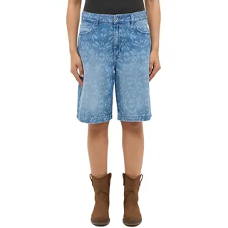 Boyfriend-Jeans MUSTANG "Damen Style Toyah Bermuda", Damen, Gr. 29, blau (581 mittelblau), Denim/Jeans, 100% Baumwolle, geblümt, lässig geschnitten, Jeans Boyfriend-Jeans