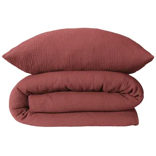 SCHIESSER Bettwäscheset Molly - Musselin - 2-teilig - 135 x 200 cm - 100% Baumwolle | Reißverschluss | 80x80cm | Rosenholz