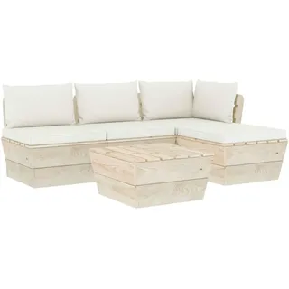 vidaXL 5-tlg. Garten-Sofagarnitur aus Paletten mit Kissen Fichtenholz - Creme