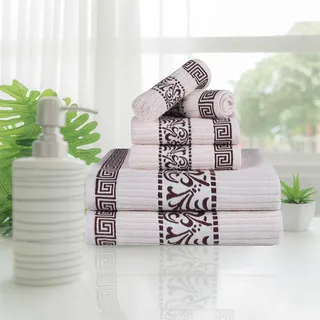 Superior 6-teiliges Handtuch-Set aus Baumwolle, dekoratives griechisches Muster, für Zuhause, saugfähige Handtücher, Badedekoration, Spa, Resort, inklusive 2 Händen, 2 Gesichts- und 2 Badetüchern,