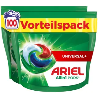 Ariel Waschmittel Pods All-in-1, Flüssigwaschmittel Kapseln 100 Waschladungen, Universal+, Kraftvolle Fleckentfernung ab der 1. Wäsche