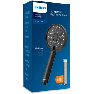Philips Water Duschkopf mit Filter – Schutz für Haut & Haare, entfernt effektiv Chlor und große Partikel, 3 Sprühmodi, 1 Monat Filterkapazität, Schwarz