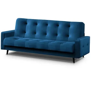 beautysofa Schlafsofa Nancy BIS Dreisitzer mit Schlaffunktion Bettkasten Polstersofa aus Velours Sofa mit Federkern Holzbeine, Stoff: monolith 77 - marineblau - Blau
