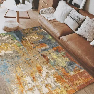 Taidianolp Teppich Wohnzimmer Deko,Colourful,160 x 160 cm,Braun Rot, Gelb, Blau Beige Grau Abstrakt Modern,Quadratisch Teppiche Waschbar Kurzflor Schlafzimmer Arbeitszimmer