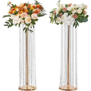 2er-Set Blumenständer - Moderner Eisen Blumenhocker - Gold-Galvanisierte Kristallvase - Pflanzenhocker für Bars, Hotels & Cafés - Metallständer für Dekorationen - 20x20x90cm