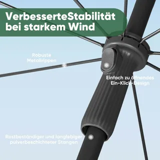 Sekey Sonnenschirm Rund Ø180cm Gartenschirm UV Schutz 50+ Strandschirm mit erdspieß & Schutzhülle, Neigungswinkel und Höhe verstellbar - Grün