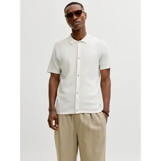 Strickpullover JACK & JONES "JJEGEORGE KNIT SHIRT SS SN", Herren, Gr. L, cloud dancer, Strick, Obermaterial: 85% Baumwolle, 15% Polyester, unifarben, normal, Rundhals, Pullover Strickpullover, mit Polokragen