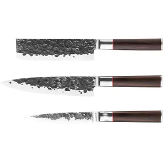 Messerset Forged Sebra, Japanischer 440C Stahl, Dalbergia Holzgriff, 3-teilig, Kochmesser 20.5cm, Hackmesser 17.5cm, Universalmesser 12.5cm