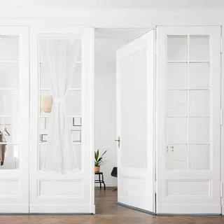 PONY DANCE Scheibengardine Tür Gardine Halbtransparent Französischer Türvorhang Leinenoptik 2-Set H 240 x B 60 cm Balkontür Vorhang Weiss Curtains mit Stangedurchzug