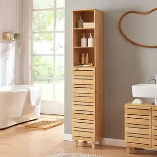 [en.casa] Epind Hochschrank 180 x 33 x 30 cm Beige Holz