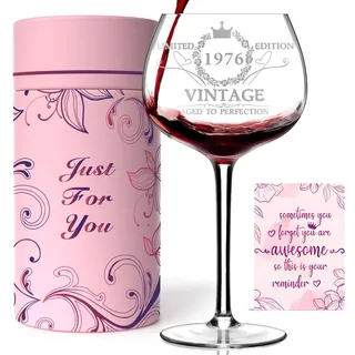 1976 Geschenk 50 Geburtstag Frauen – Personalisiertes Weinglas, Geschenkbox mit Geburtstagskarte, Deko 50 Geburtstag Frau, Geschenkideen für Frauen