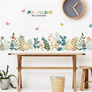 WandSticker4U®- Wandtattoo Kinderzimmer PFLANZEN & GRÄSER bunt I Wandbilder: 169x45 cm I Wandsticker Kinder Wand Aufkleber Mädchen Blumen Wiese Bordüre Schmetterlinge