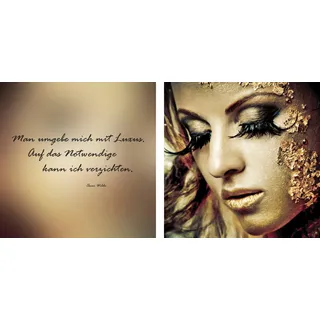 queence Leinwandbild »Reichtum« Foto   Kind   Kunst   Menschen   Modern   Schriftzug   Schriftzüge   Spa   Spa Bilder   Sprüche   Sprüche & Texte Set, Premium-Leinwandstoff, Handarbeit aus Deutschland, Zitat, 2er Set, goldfarben