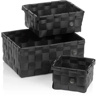 kela Aufbewahrungskorb Set 3 teilig NEO, Körbe aus recyceltem Kunststoff, Regalkorb abwischbar, stapelbare Aufbewahrungsbox, schwarz