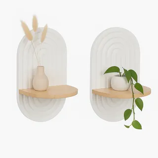 Relaxdays Wandregal 2er Set 33 x 20 x 15 cm Weiß/Natur