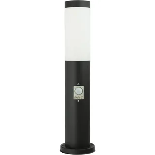 JungesLicht - Außenlampe Edelstahl 45cm, Ø75mm, mit Bewegungsmelder, E27 Fassung/Sockel, IP44 Wetterfest, 230Volt Aussenleuchte, integrierte Kabelbox, Pollerleuchte, Sockelleuchte schwarz - ohne LED