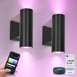 Aigostar Mesh - Alexa LED Wandleuchte Aussen Bluetooth Mesh, GU10 IP65 Smarte Up Down Außenwandleuchte, Schwarz Aussenlampe Außenleuchte Funktioniert mit Alexa, 2 Stücke (Mit Bluetooth-Fernbedienung)