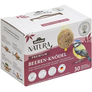 Dehner Natura Premium Meisenknödel mit Netz, Beerenknödel, ganzjähriges Wildvogelfutter proteinreich / energiereich, 30 Stück je 90 g (2.7 kg), Karton aus FSC-zertifizierter Produktion