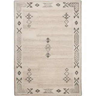 Wollteppich THEKO "Royal Berber" Gr. 6, beige (creme), B:190cm H:18mm L:290cm, Schurwolle, Teppiche, Wollteppich, Berber Optik, gemustert, reine Wolle, mit Bordüre Wohnzimmer