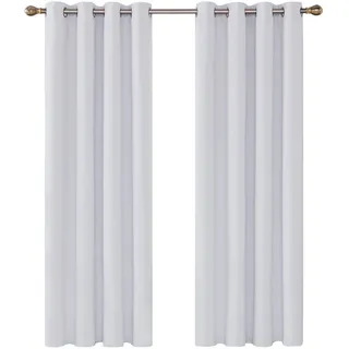 Deconovo Vorhänge Vorhang Verdunkelung Kälteschutz Gardinen Wohnzimmer Blickdicht Vorhang, 138x117 cm(HöhexBreite), Silber Grau, 2er Set