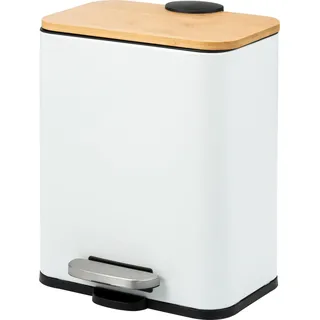 bremermann Kosmetikeimer, Treteimer 5 Liter Fassungsvermögen aus Bambus und weißem Metall - Weiß