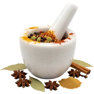 Relaxdays Mörser mit Stößel Marmor 8 x 10 cm weiß