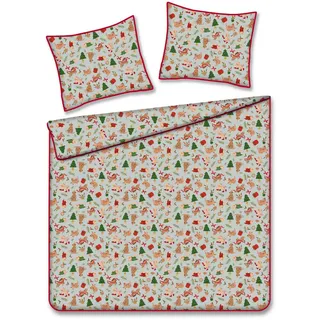 home&you Bettwäsche Satin Dogimas, 200x220 cm, Salbeigrün, Winter Weihnachten Bettbezug, Weihnachtsdeko, Christmas, Weihnachtsmotiv , Textil , 200x220 cm , Heimtextilien, Bettwäsche & Leintücher, Bettwäsche