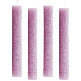 4er Pack Rustikale Stabkerzen H:24 cm Ø:3,4 cm - 24 Stunden Brenndauer - dicke Kerzen Dinnerkerzen Tafelkerzen Kirchenkerzen, Farbe:Flieder