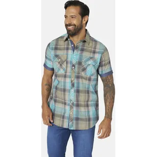 Kurzarmhemd JAN VANDERSTORM "Kurzarmhemd KLENGT", Herren, Gr. 6XL, weit, blau (türkis kariert), Obermaterial: 100% Baumwolle CO., Hemden Kurzarmhemd