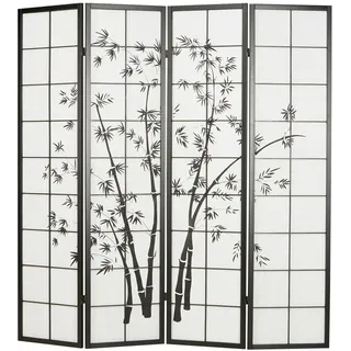 Homestyle4u Paravent 4-tlg. 176/179 cm Schwarz Bambusmuster , Holz , 176x179x2 cm , Wohnzimmer, Raumteiler, Paravents