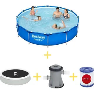Bestway Pool - Steel Pro - 366 x 76 cm - Inklusive Solarsegel, Filterpumpe & Filter