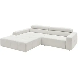 KAWOLA Sofa Reno Ecksofa Feincord weiß mit motorischem Sitzvorzug Longchair links, - Weiß