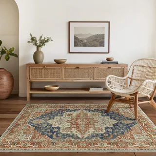 BEIMO Läufer Flur 80x150cm, Vintage Waschbarer Teppich | Boho Orientalisch Wohnzimmerteppich, Weicher Kurzflor Klein Carpet mit Rutschfester für Eingang, Bettvorleger Schlafzimmer